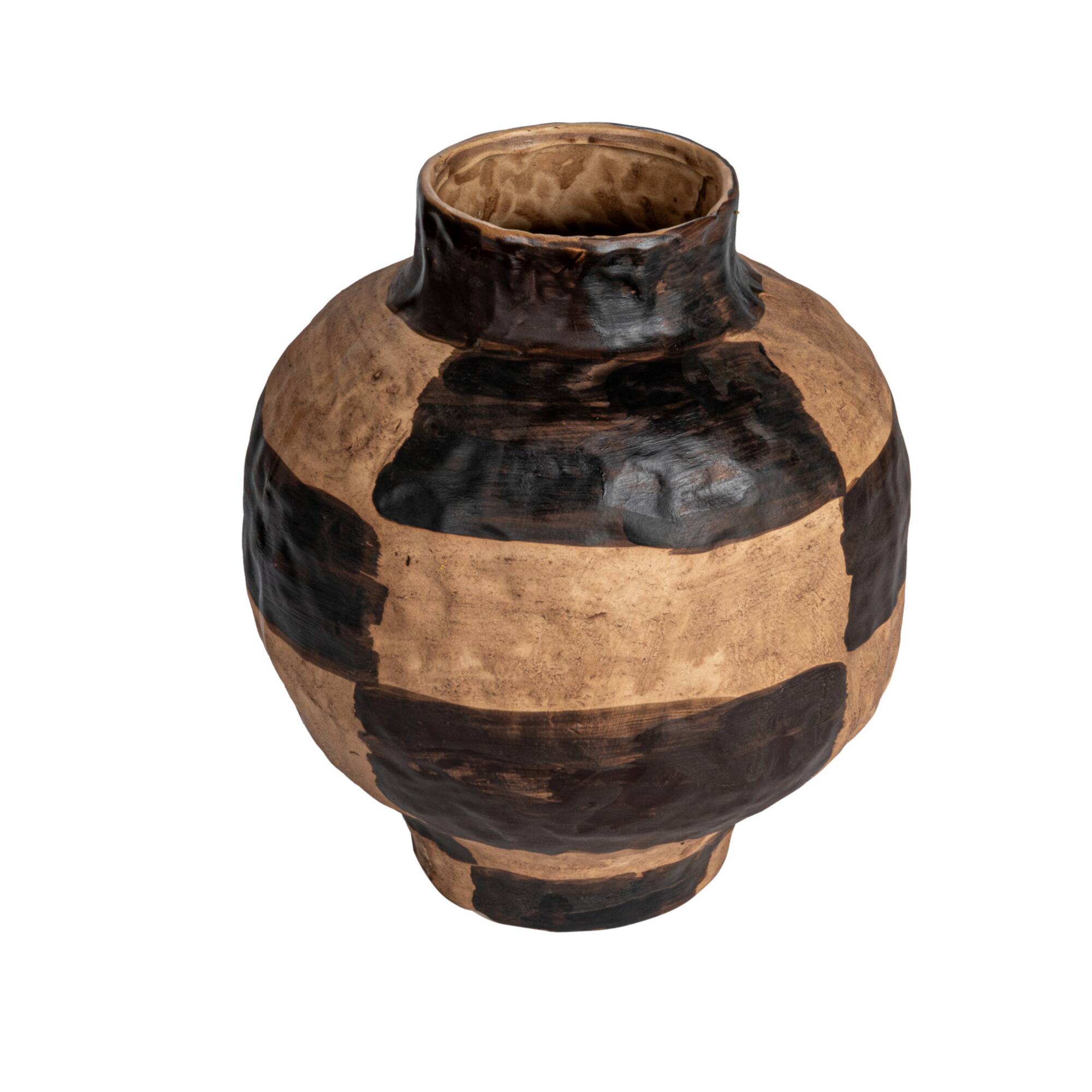 Hello Honey® 10" Black & Cream Hand-Painted Stoneware Vase with Reactive Glaze